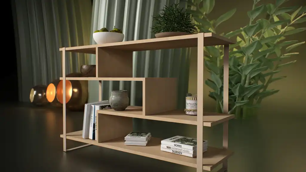 Architekturvisualisierung mit Regalsystem